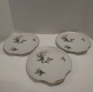 Japan Moss Snack Luncheon 3 Plates with Tea Cups holder